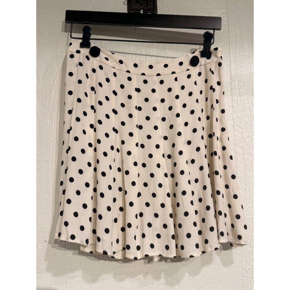 Avantlook Cream Black Polka‎ Dot Mini Skirt Small A-Line Button Detail